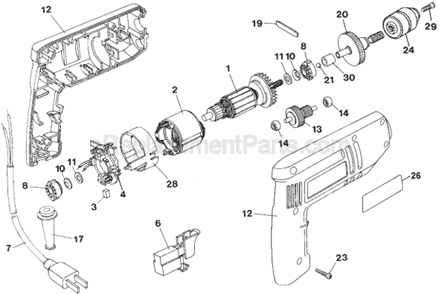 Page A Diagram and Parts List for 7252 Type 1 Black and Decker Electric Drill